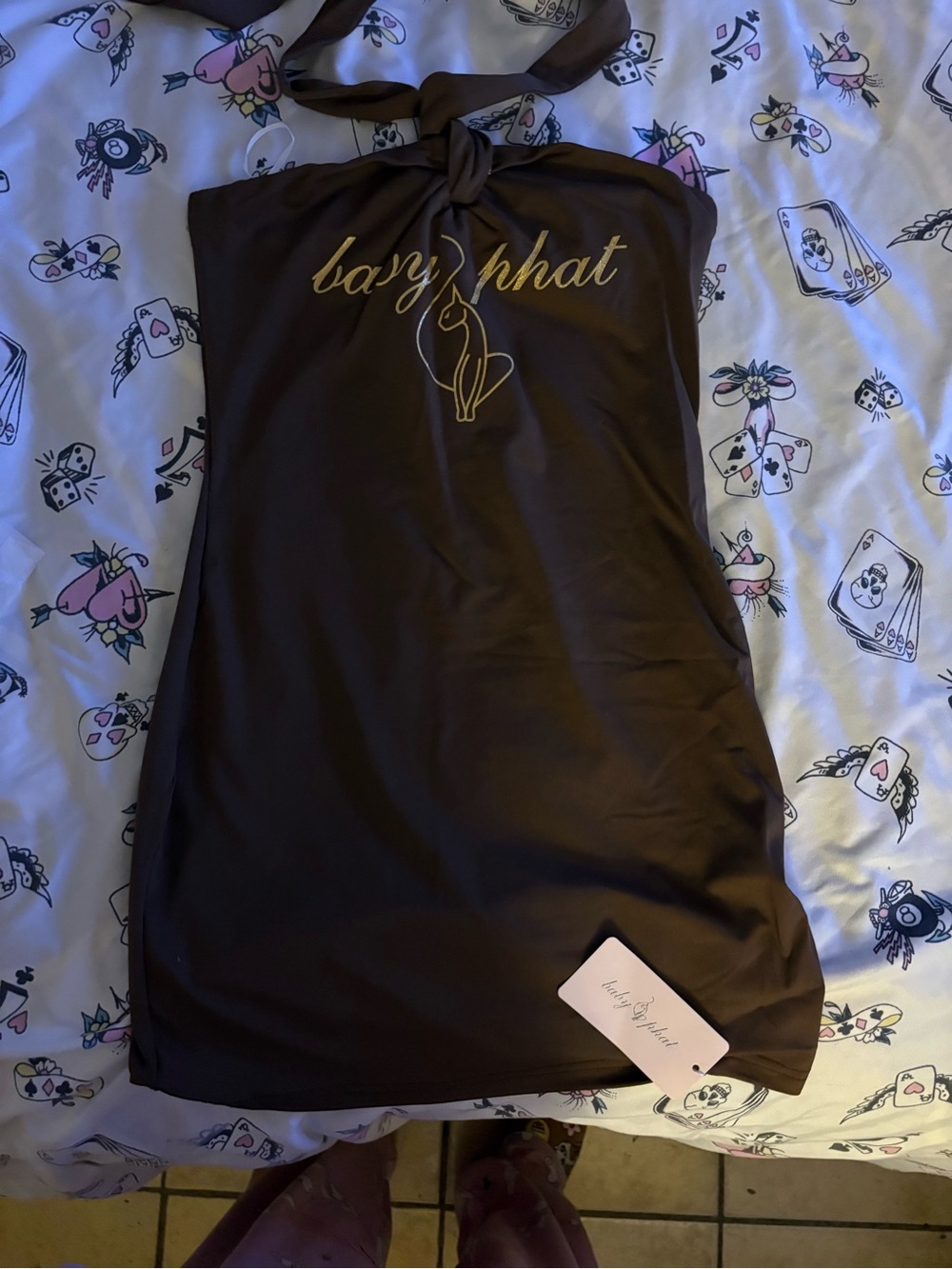 Baby Phat Brown Halter Slip Dress with Gold Script Logo